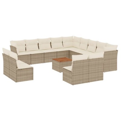 vidaXL Patio Sofa Set with Cushions Outdoor Furniture 14 Piece Poly Rattan - Beige and Cream