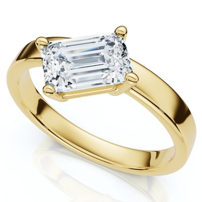 Pompeii3 1Ct Tilted Emerald Diamond Ring 14k Gold or Platinum Lab Created