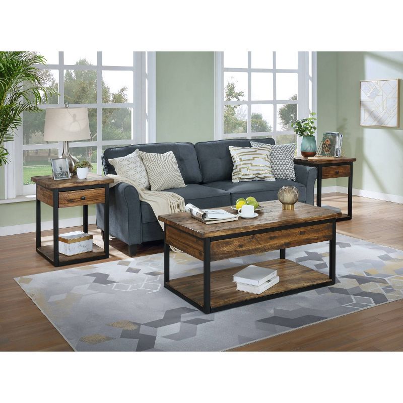 Claremont Rustic Wood Coffee Table and 2 End Tables Black - Alaterre Furniture, 3 of 21