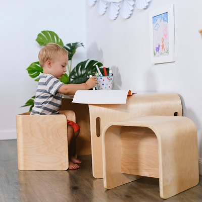 Natural Birch Multipurpose Kids Table and Chair Set, 3-Piece