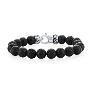 Metallo Stainless Steel 10mm Bead Bracelet - Lava Stone - Black - 8.5 Inch - 1 of 4