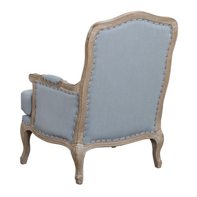 Light Blue Traditional Upholstered Accent Chair with Distressed Wood Base