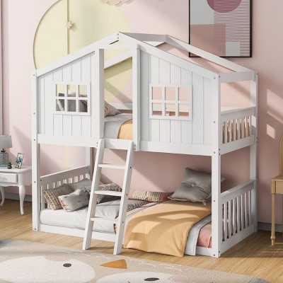 Streamdale Twin Over Twin House Bunk Bed With Ladder, Wood Bed-White