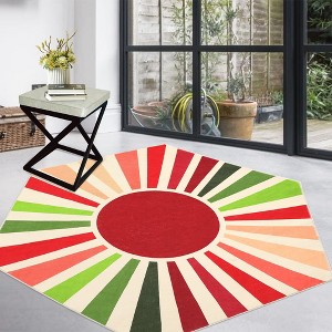 Modern Washable Area Rug Sunrise Colorful Indoor Throw Carpet for Living Room Bedroom - 1 of 4