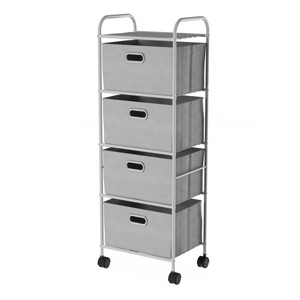Hastings Home 4-Drawer Rolling Storage Cart on Wheels - Gray and Silver - 1 of 4