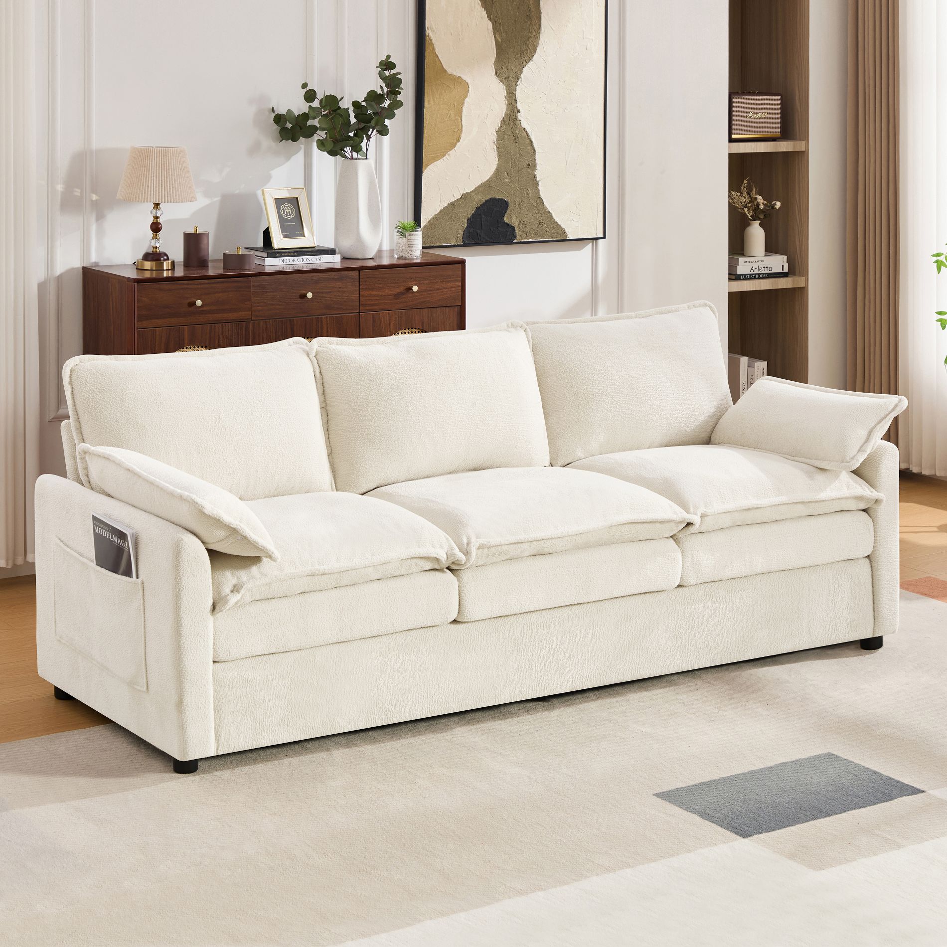 ModernLuxe Upholstered Sofa Couch, Sofa with Double-Layer Cushions & Side Storage Pockets, Single Chair/Loveseat/3-Seater Sofa