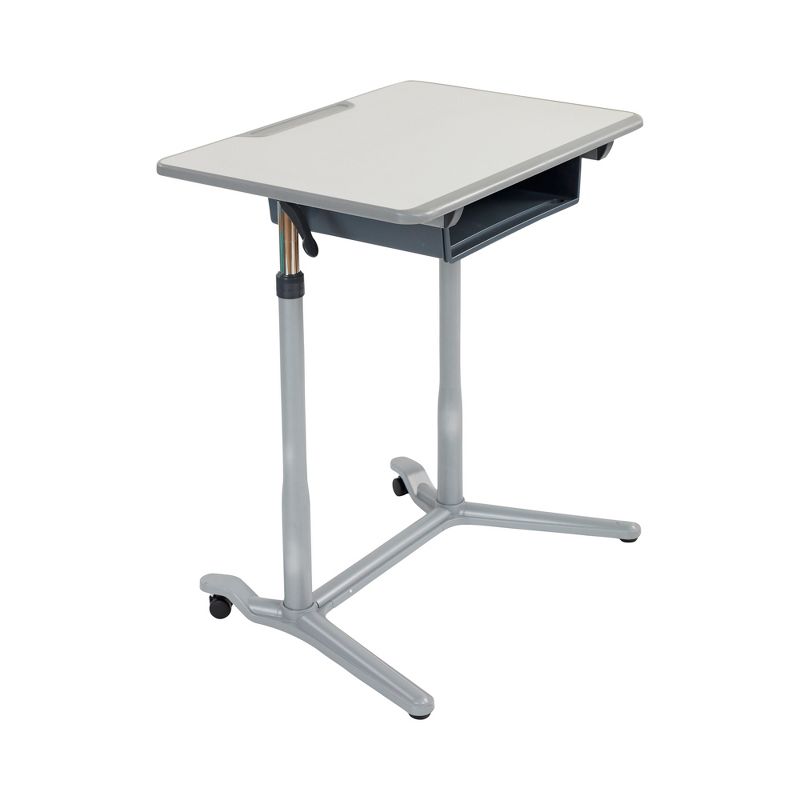 ECR4Kids 3S Mobile Desk, Sit Stand and Store, Adjustable, Open Front Desk, Grey, 1 of 11