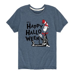 Boys' - Dr. Seuss - Cat in the Hat Happy Halloween Skeleton Cat Short Sleeve Graphic T-Shirt - 1 of 4