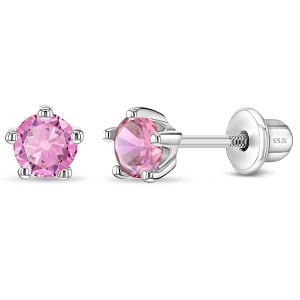 Girl's Classic CZ Birthstone Solitaire Screw Back Sterling Silver Earrings - In Season Jewelry - 1 of 4