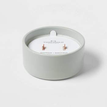 2-Wick Glossy Ceramic Seagrass + Bergamot Wood Wick Jar Candle Dark Green 8oz - Threshold™
