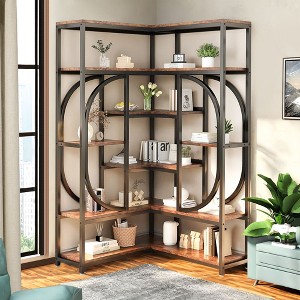 Kumasinova Book Shelf with 7-Tier Open Storage Shelves,Modern L-Shaped Bookcase Display Rack Floor Standing for Office,Living Room,Bedroom,Brown - 1 of 4