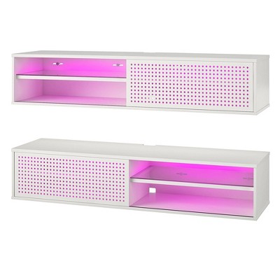 White MDF Floating TV Stand with Cabinet and LED Lighting