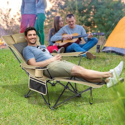 Reclining Camping Chair With Removable Footrest And Adjustable Backrest-Gray
