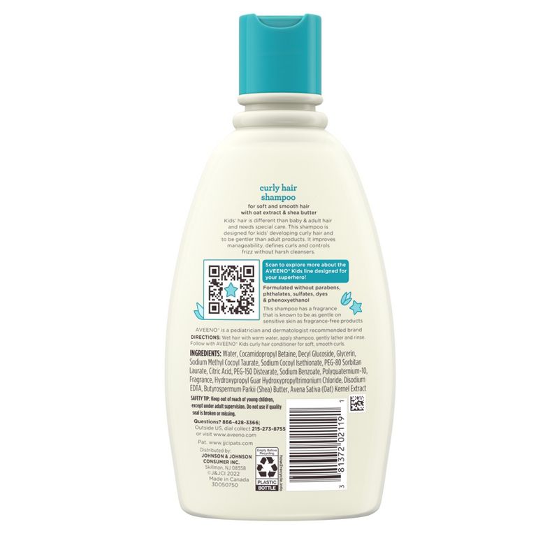 Aveeno Kids Curly Hair Hydrating Shampoo, Oat Extract &#38; Shea Butter - Gentle Scent - 12 fl oz, 3 of 8