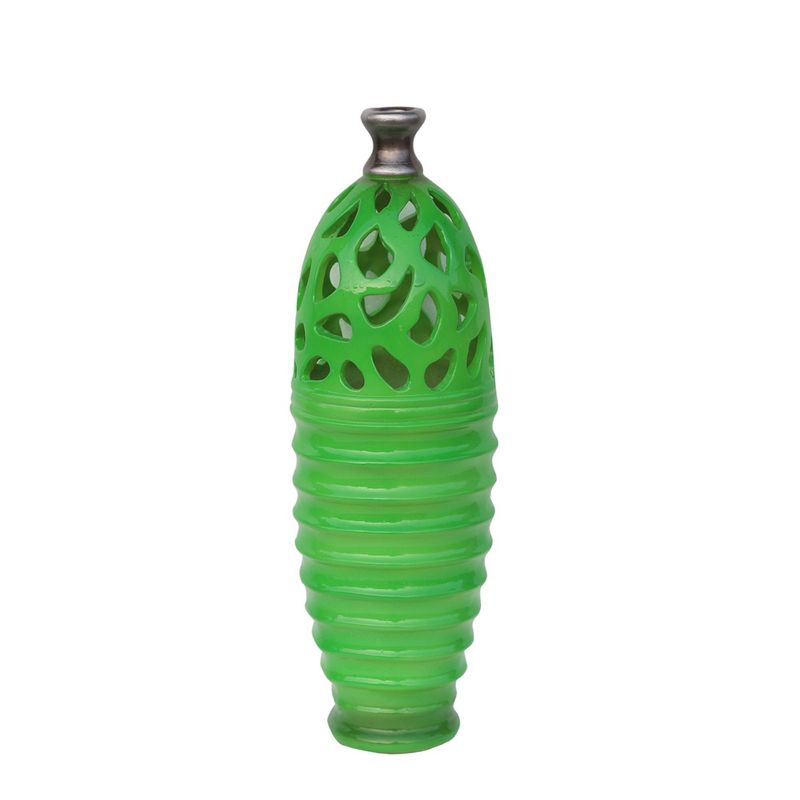 Northlight 15" Shiny Cutout Outdoor Patio Bottle Vase - Green/Gray, 1 of 4