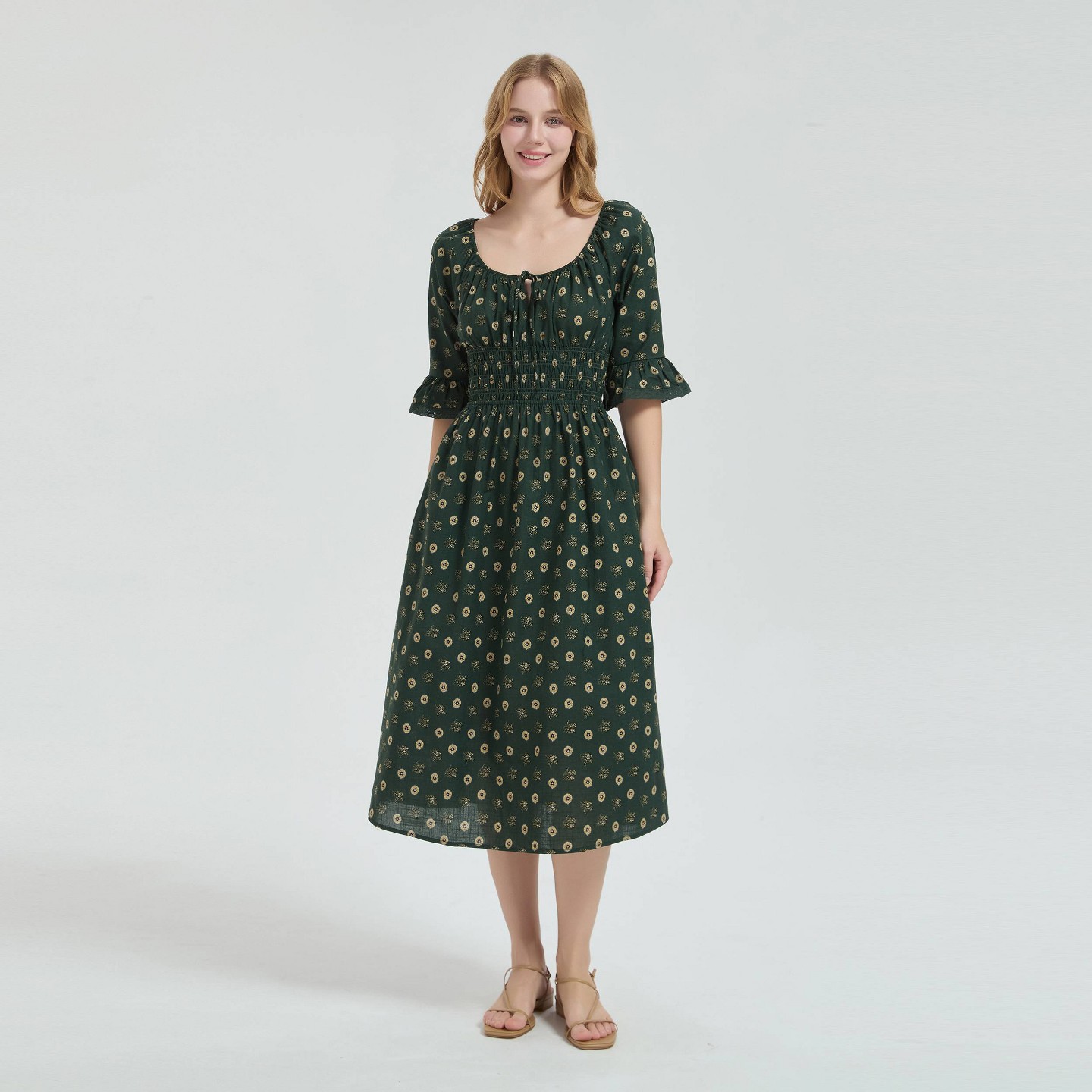 Женское платье Universal Thread Bell Elbow Sleeve Midi, цвет: Зелёный — фото 1
