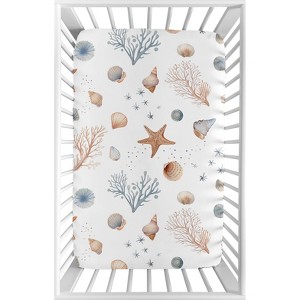 Sweet Jojo Designs Boy, Girl, Unisex/Gender Neutral Baby Fitted Mini Crib Sheet Seashells Multicolor - 1 of 4