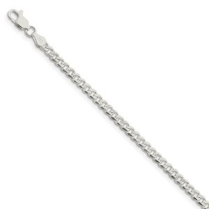 Black Bow Jewelry 3.8mm, Sterling Silver Solid Pave Curb Chain Bracelet - 1 of 3