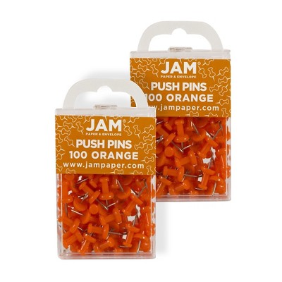 JAM Paper Colored Pushpins Orange Push Pins 2 Packs of 100 222419052A