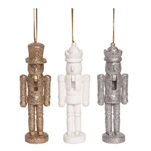 Transpac Wooden Glitz Nutcracker Ornament Set of 3 Christmas Home Decorations - 1 of 1