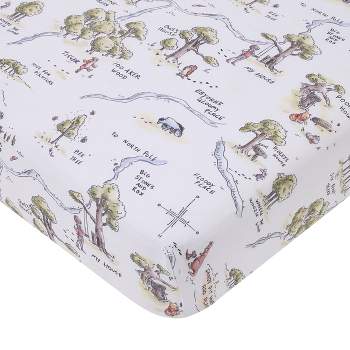Disney Classic Winnie the Pooh Sage, Tan, and White, Map of 100 Acre Woods Super Soft Nursery Fitted Crib Sheet