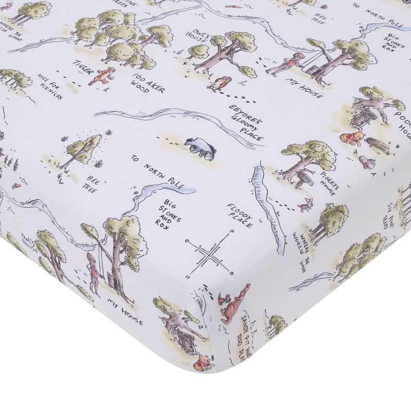 Disney Classic Winnie the Pooh Sage, Tan, and White, Map of 100 Acre Woods Super Soft Nursery Fitted Crib Sheet, 1 of 5