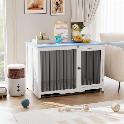 40in Wooden Dog Crate Furniture for Medium Dogs with Double Doors, Chew Resistant End Table for Bedroom Living Room (39.6" L x 24" W x 28" H)