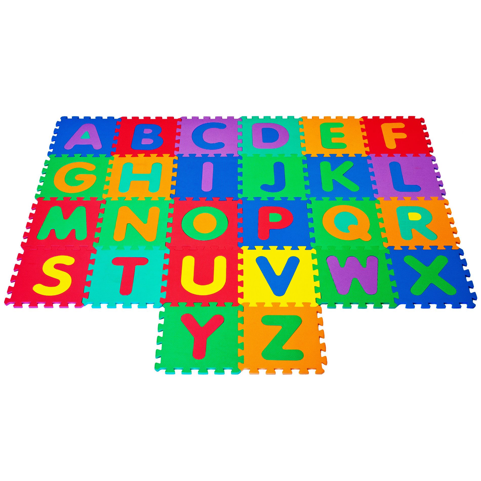 Hey Play Interlocking Foam Tile Play Mat with Letters - Non-Toxic Children's Multicolor Puzzle Tiles