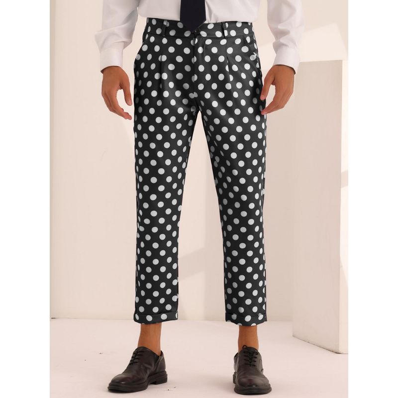 Lars Amadeus Men's Pleated Front Polka Dots Printed Cropped Dress Pants, 2 of 6