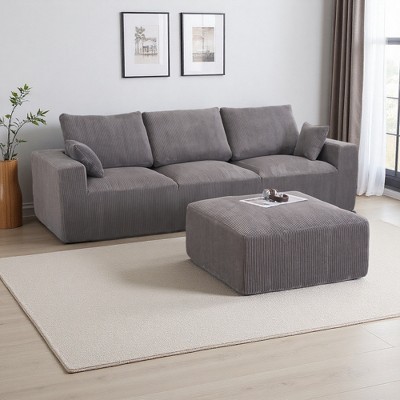 113" Corduroy L-Shaped Modular Boneless Sectional Sofa with Chaise & Ottoman