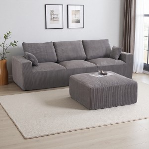 113" Corduroy L-Shaped Modular Boneless Sectional Sofa with Chaise & Ottoman - 1 of 4