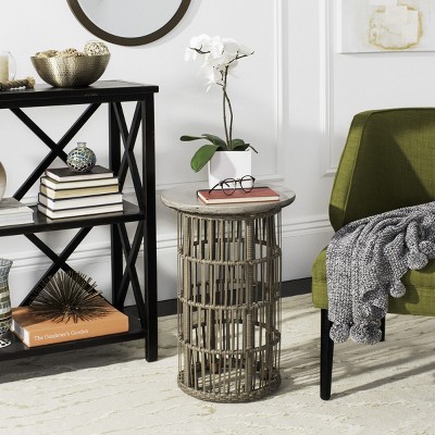 Fane 16'' Dark Grey Concrete & Rattan Round Side Table