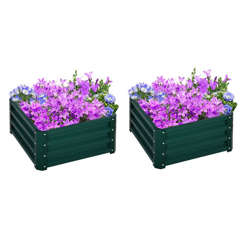 Outsunny 2' x 2' x 1' 2-Piece Galvanized Raised Garden Bed Box Planter Raised Beds with Steel Frame for Vegetables, Flowers, and Herbs, 1 of 7