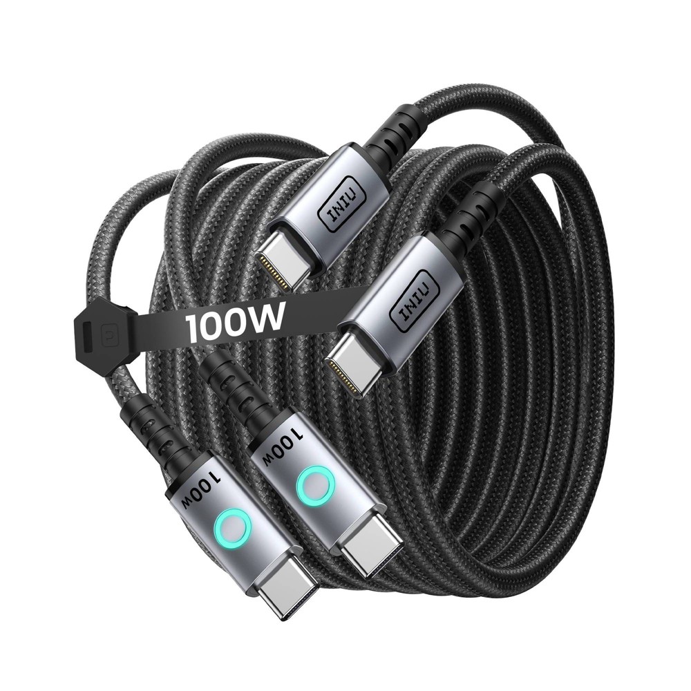INIU Leopard Charger 100W Fast Charging 3pk USB Type-C Cable - 3.3/6.6/6.6 ft - Black