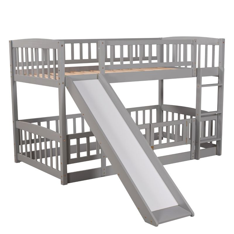 Twin Over Twin Wood Low Bunk Bed with Slide and Ladder-ModernLuxe, 5 of 12