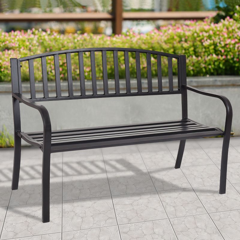 Costway 50'' Patio Garden Bench Park Yard Outdoor Furniture Steel Slats Porch Chair Seat, 1 of 8