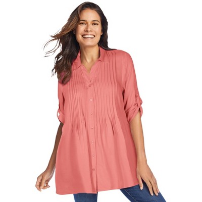 Woman Within Plus Size Rayon 7-Day Pintucked Tunic Blouse