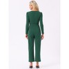 Allegra K Women's V Neck Jumpsuit Long Sleeve Tie Waist Wide Leg Long Pants Elegant Knit Jumpsuits - 4 of 4