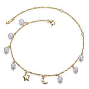 Sterling Silver Anklet with 14K Gold Plating, adorned with white pearls and charming accents for an elegant and timeless design. - 1 of 3