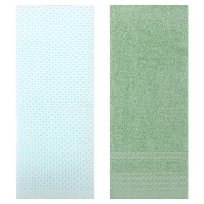 REGALWOVEN Solid Stripe Pattern Bathroom Face Hand Towels 14" x 30"/13" x 30" 2 Pcs