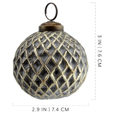 Distressed Silver and Gold Metal Glass Ball Ornaments, Set of 6