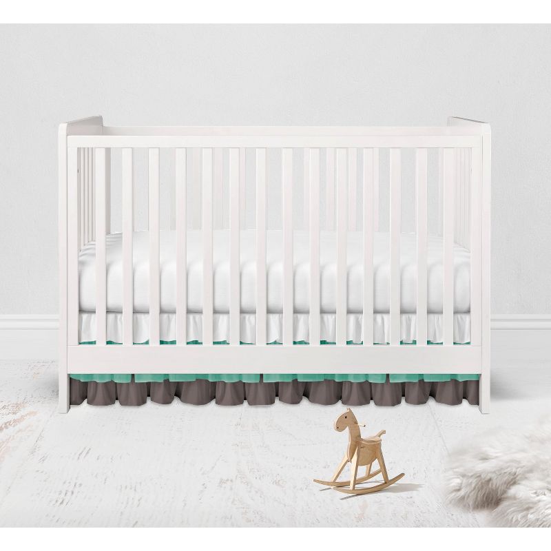  Bacati - 3 Layer Ruffled Crib/Toddler Bed Skirt - White/Mint/Gray, 4 of 7