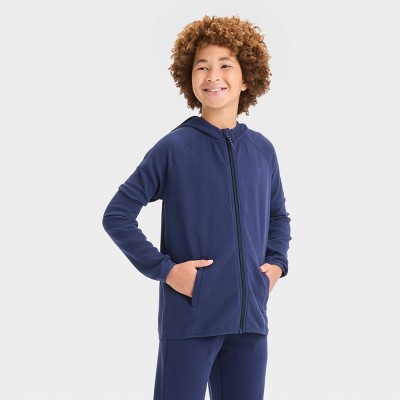 All In Motion Kids Full Zip Waffle Knit Sweatshirt Length Zipper, Dark Blue, S