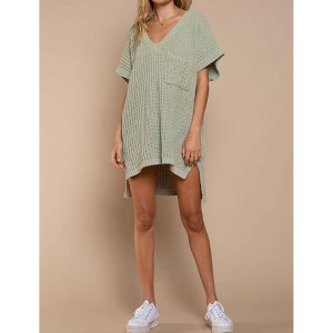 Women's High-low Short Sleeve Chenille Sweater - POL - 1 of 4
