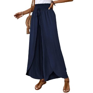 Women's Elastic Waist Wide Leg Pants Casual Loose Fit Pants - 1 of 3