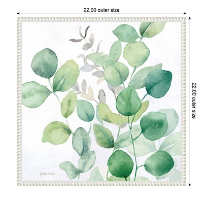 Eucalyptus Leaves I Green and White Canvas Print with Floater Frame