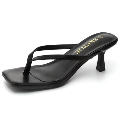 Kitten Heels for Women Square Toe Sandals Flip Flop Heels Thong Sandals 2 Inch Heels Sandals Black