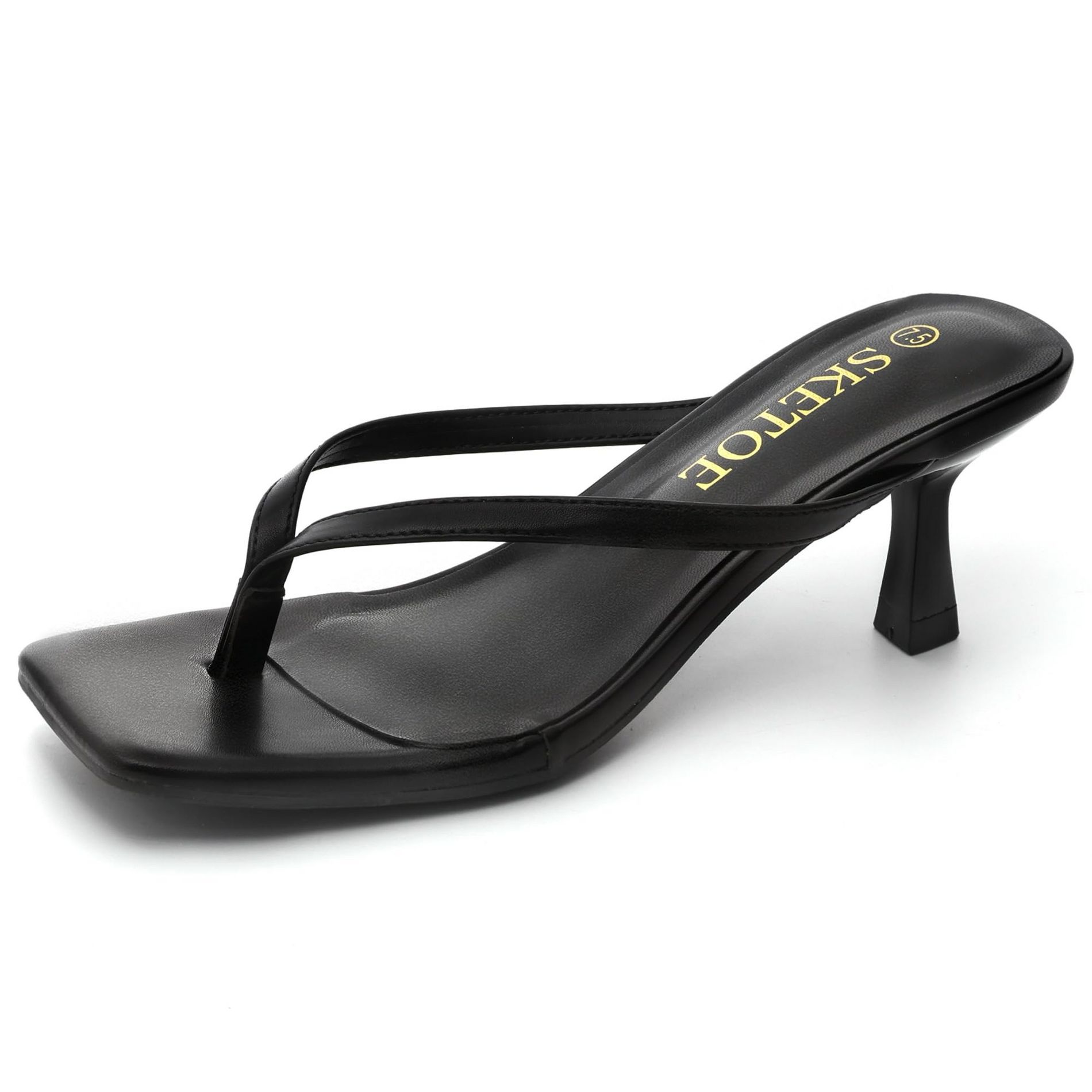 Kitten Heels for Women Square Toe Sandals Flip Flop Heels Thong Sandals 2 Inch Heels Sandals Black