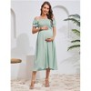 Clearlove Womens Maternity Flutter Short Sleeve Square Neck Summer Casual Dress Smocked Boho Maxi Dress Photoshoot Baby Shower - 2 of 4