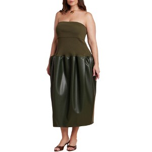 dark green faux leather dress $177 Aqua Women Green V-Neck Faux-Leather Puff Long-Sleeve Mini Dress Size 4